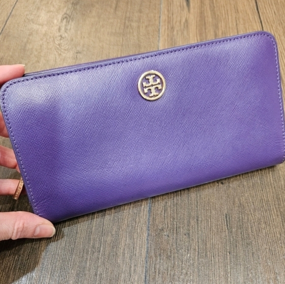 Tory Burch Long Dual Snap Purple Wallet + Chain